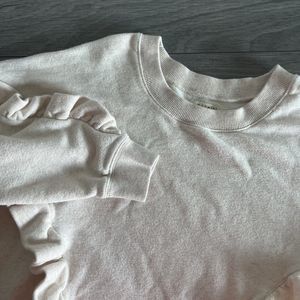 Miles By Madewell Cream Ruffle‎ Sleeve Pullover Sweatshirt Size Large